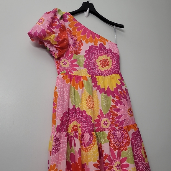 J.Marie Leilani One Shoulder Short Puffed Sleeve Tiered Midi DressFrom J.Marie, - Picture 10 of 13